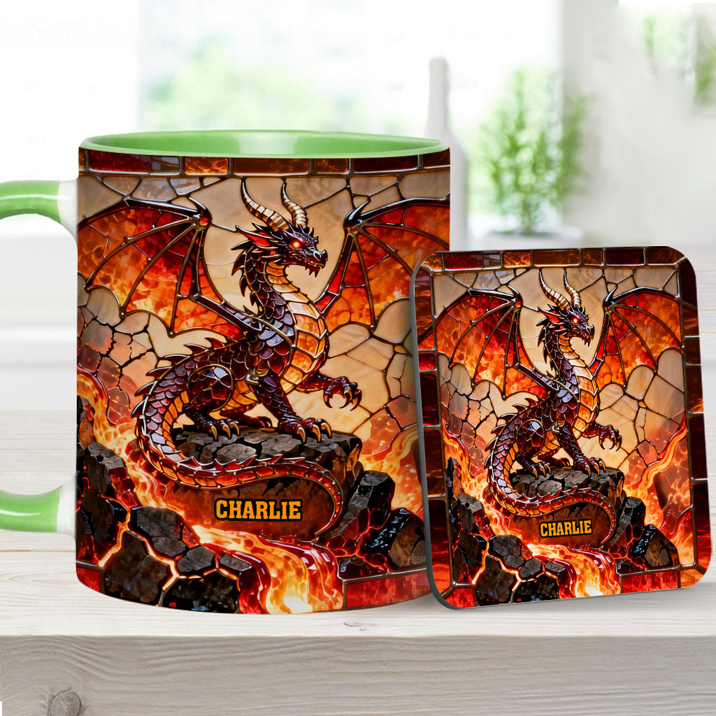 Mug et sous-verre personnalisés avec motif dragon de feu