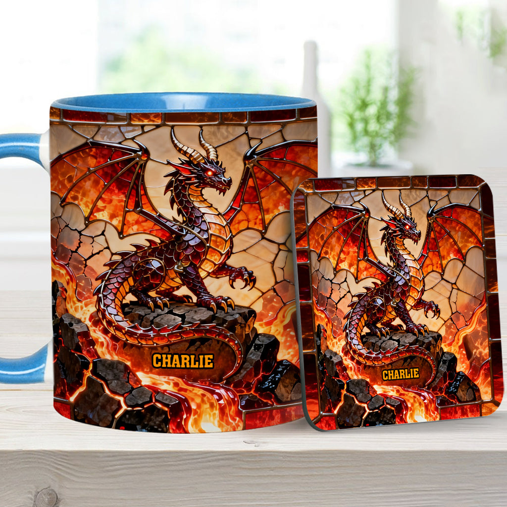 Mug et sous-verre personnalisés avec motif dragon de feu