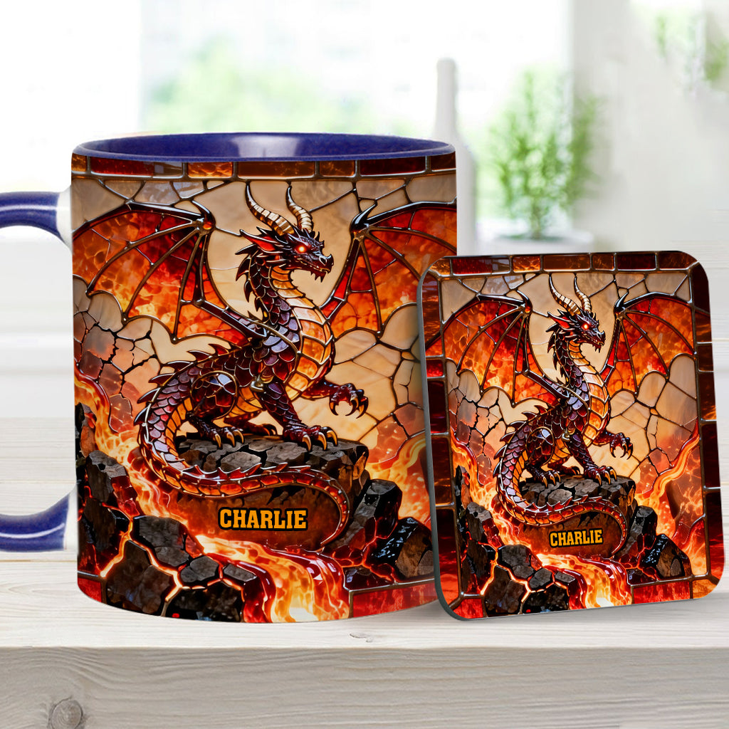 Mug et sous-verre personnalisés avec motif dragon de feu