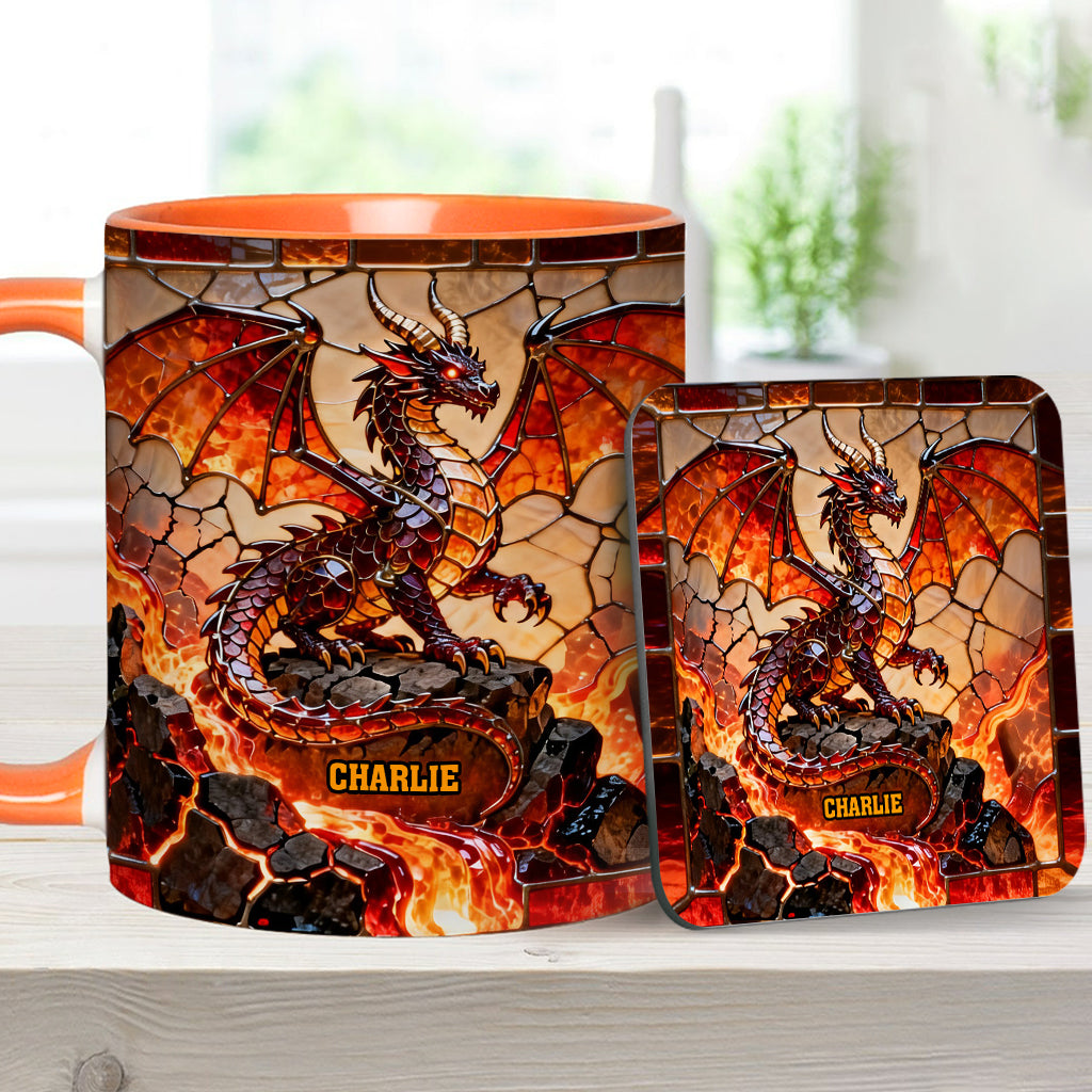 Mug et sous-verre personnalisés avec motif dragon de feu