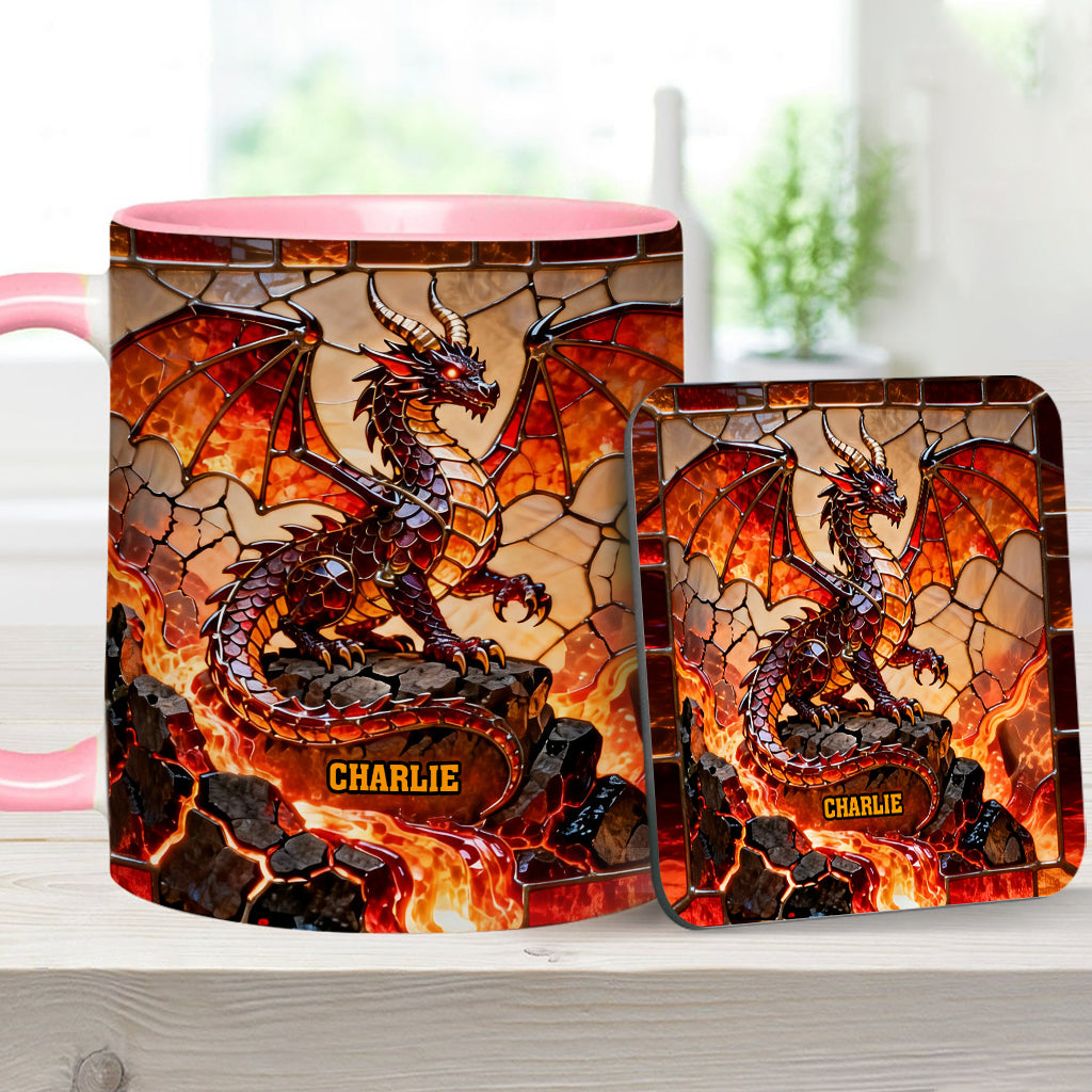 Mug et sous-verre personnalisés avec motif dragon de feu
