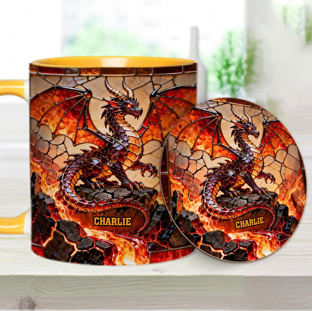 Mug et sous-verre personnalisés avec motif dragon de feu