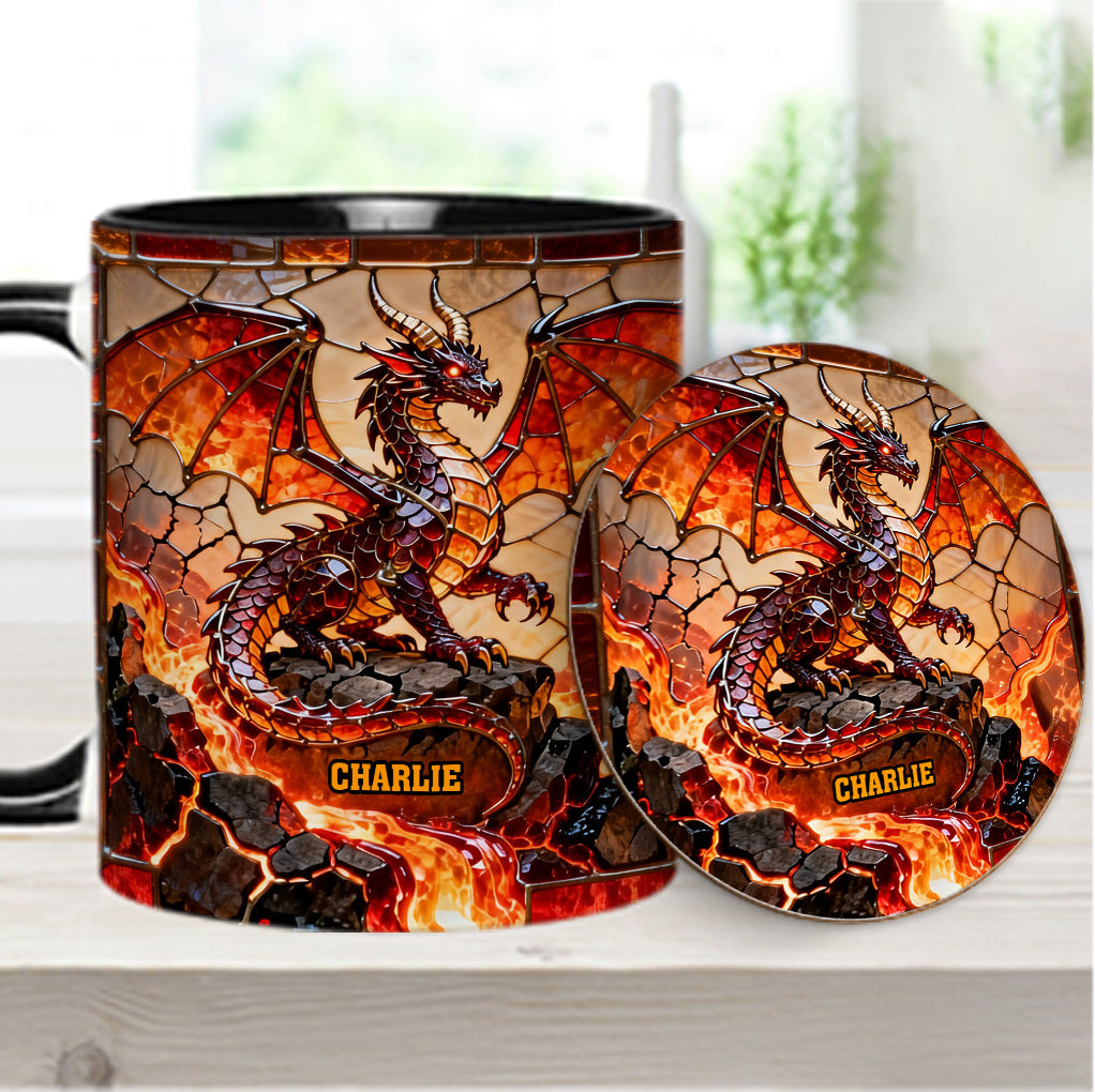 Mug et sous-verre personnalisés avec motif dragon de feu