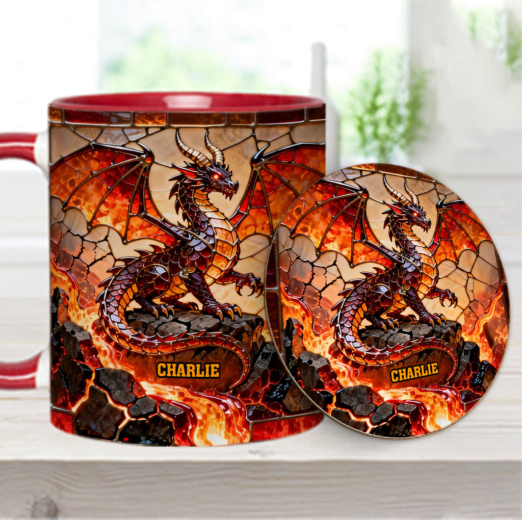 Mug et sous-verre personnalisés avec motif dragon de feu