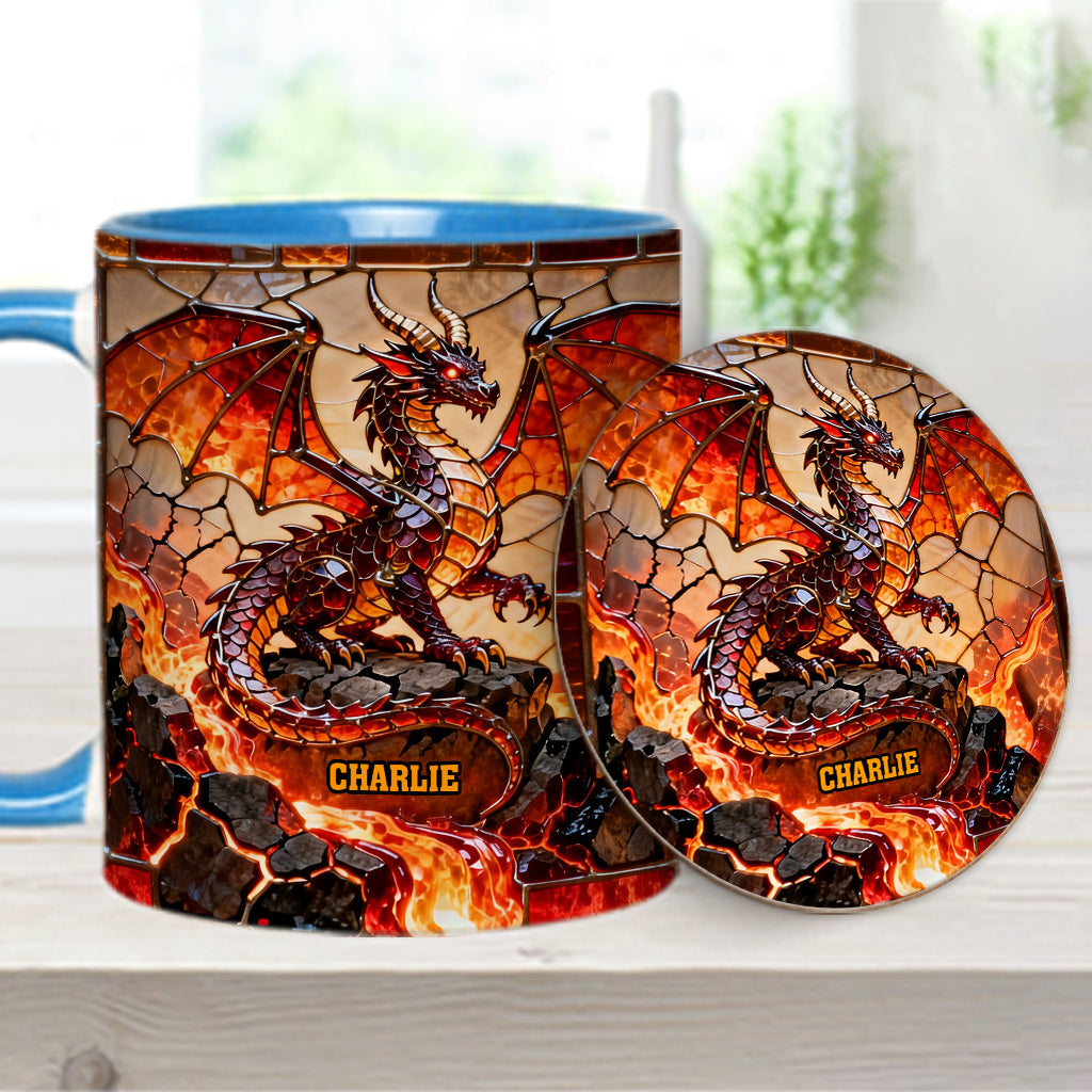 Mug et sous-verre personnalisés avec motif dragon de feu