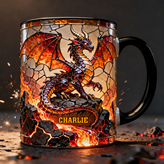 Mug et sous-verre personnalisés avec motif dragon de feu
