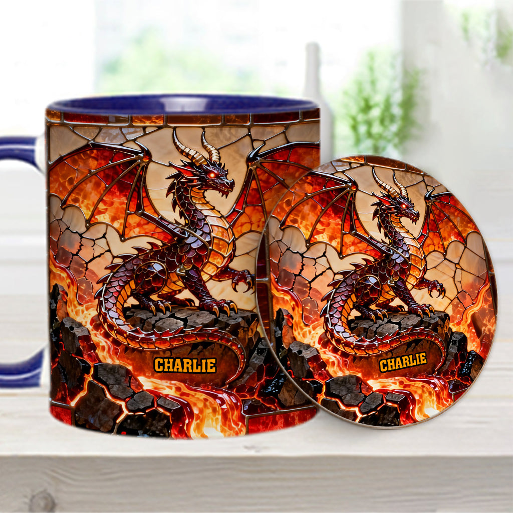 Mug et sous-verre personnalisés avec motif dragon de feu