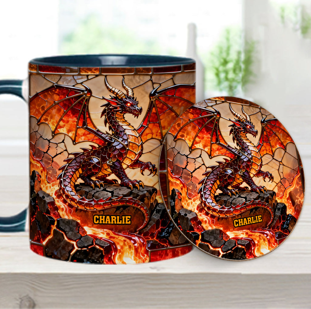 Mug et sous-verre personnalisés avec motif dragon de feu