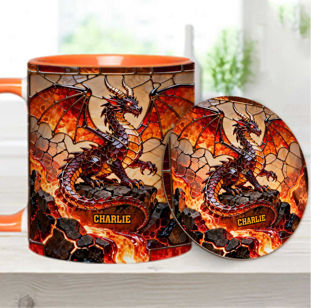 Mug et sous-verre personnalisés avec motif dragon de feu