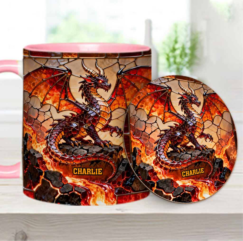 Mug et sous-verre personnalisés avec motif dragon de feu