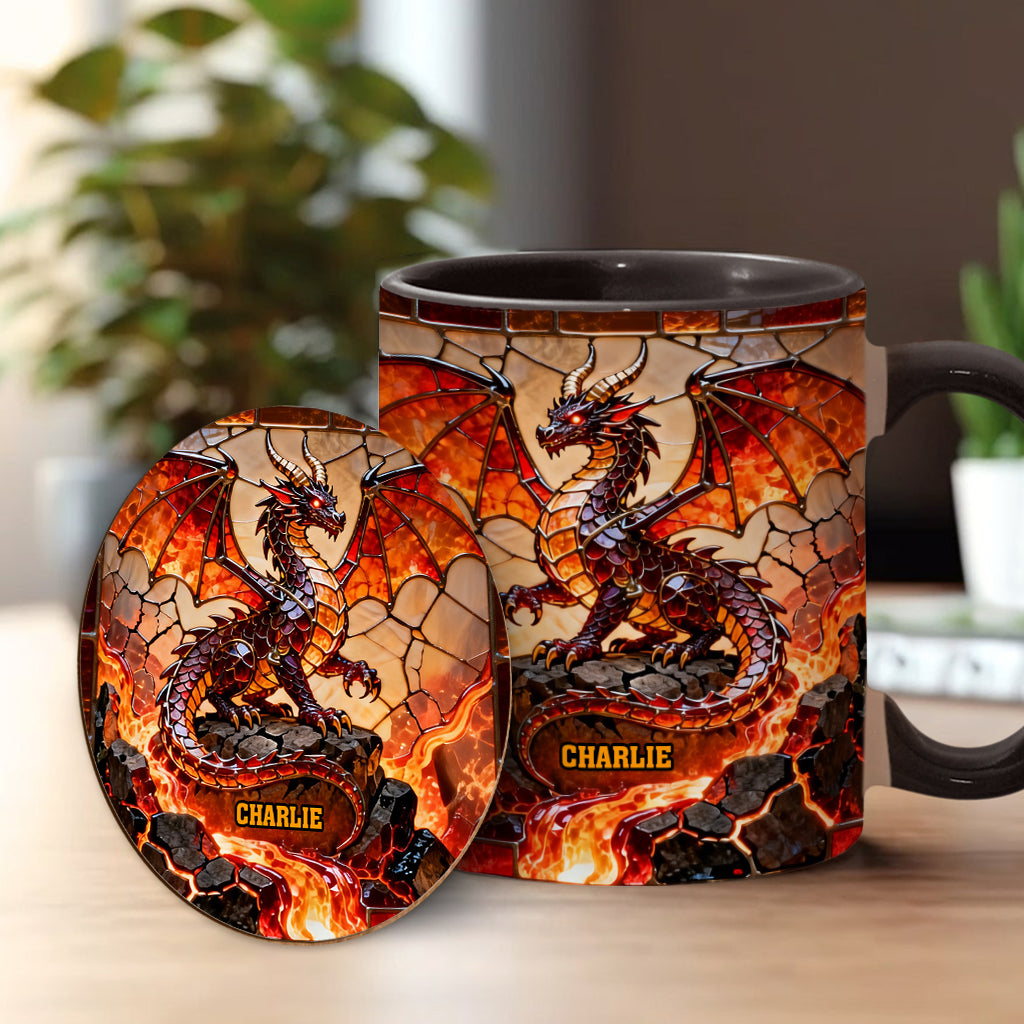 Mug et sous-verre personnalisés avec motif dragon de feu