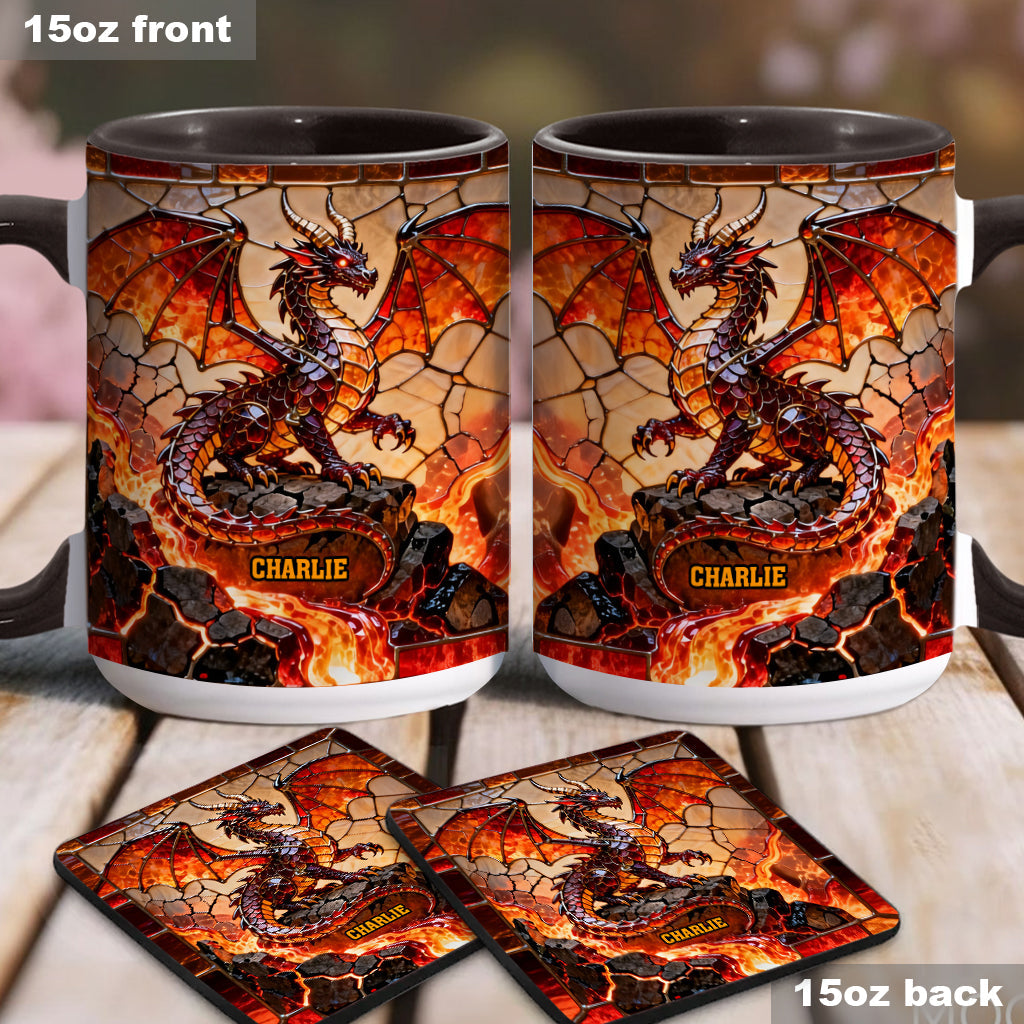 Mug et sous-verre personnalisés avec motif dragon de feu