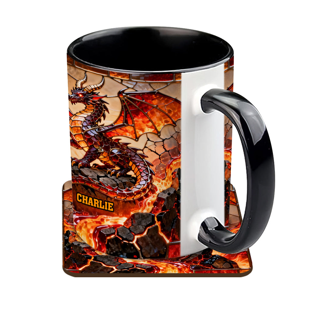 Mug et sous-verre personnalisés avec motif dragon de feu