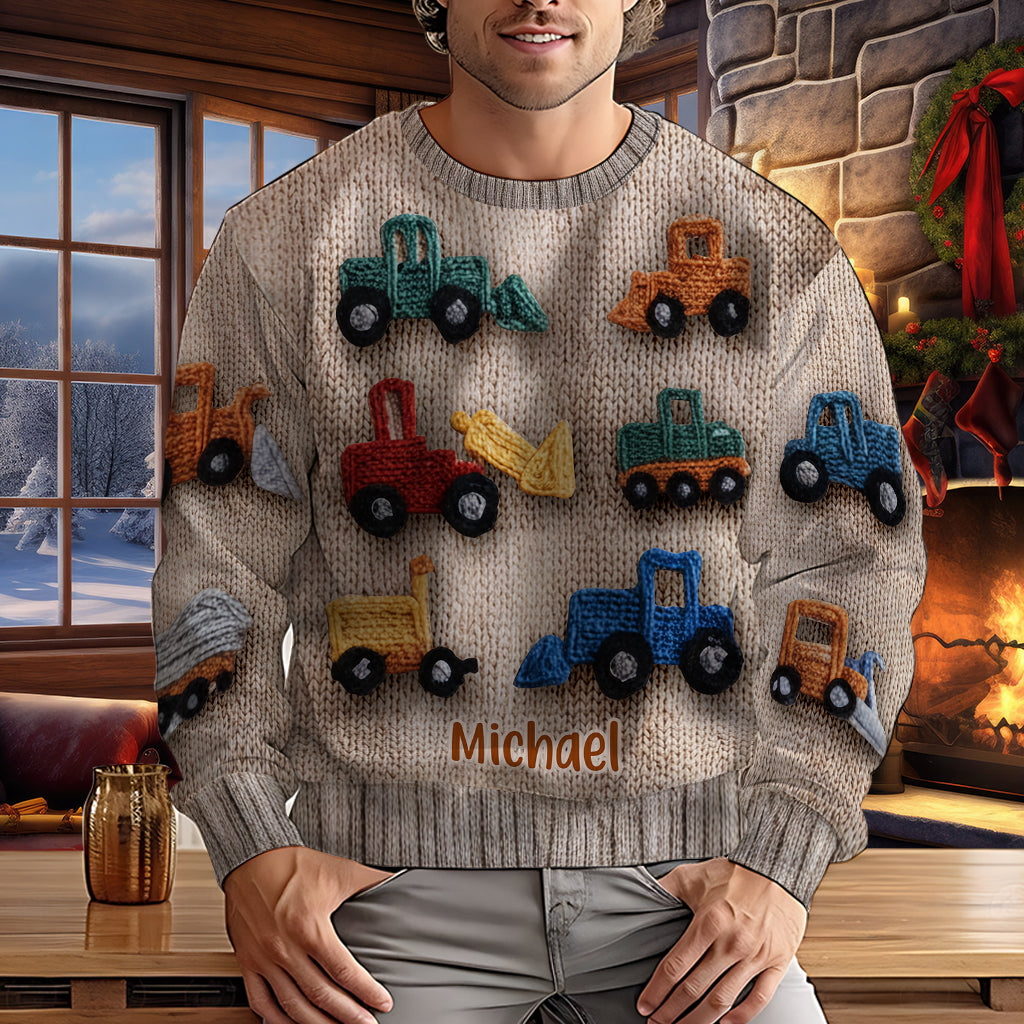 Construction Vehicles - Personalized Kid Ugly Sweater
