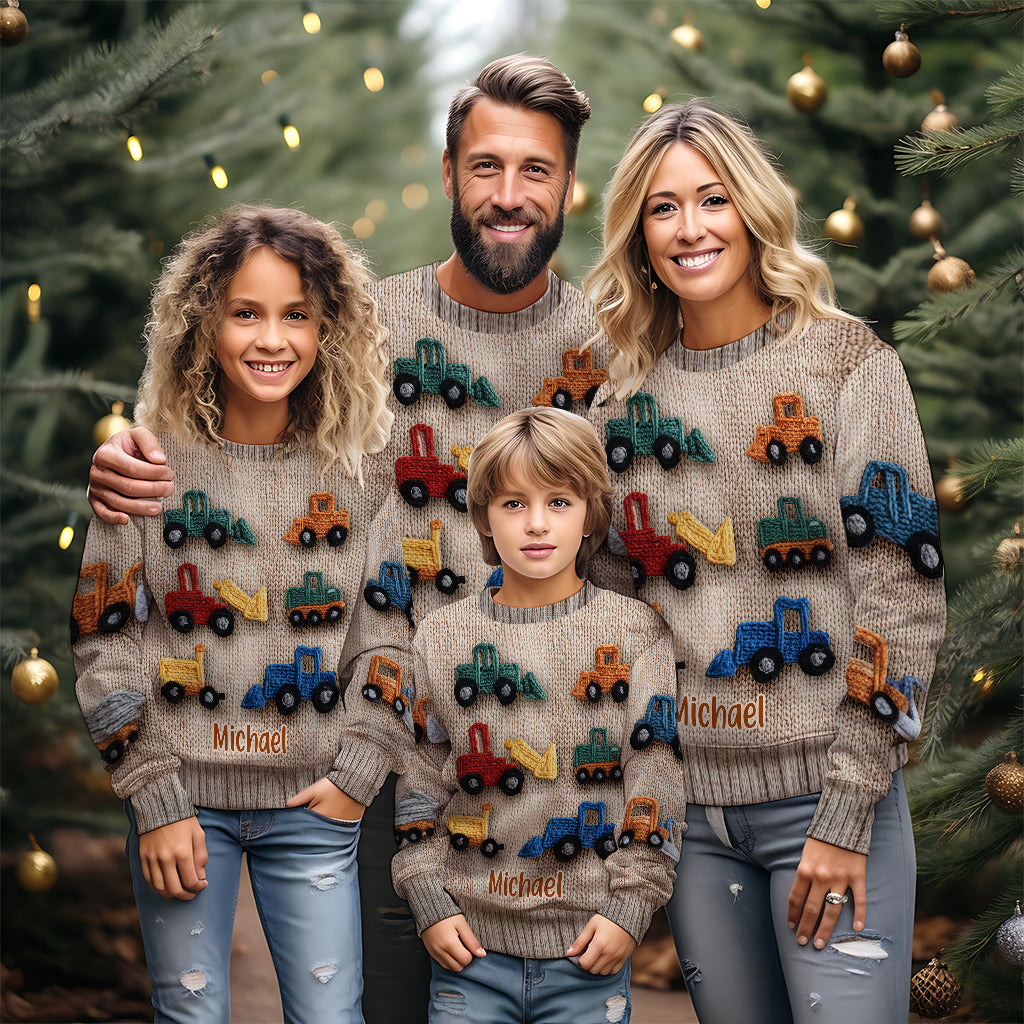 Construction Vehicles - Personalized Kid Ugly Sweater