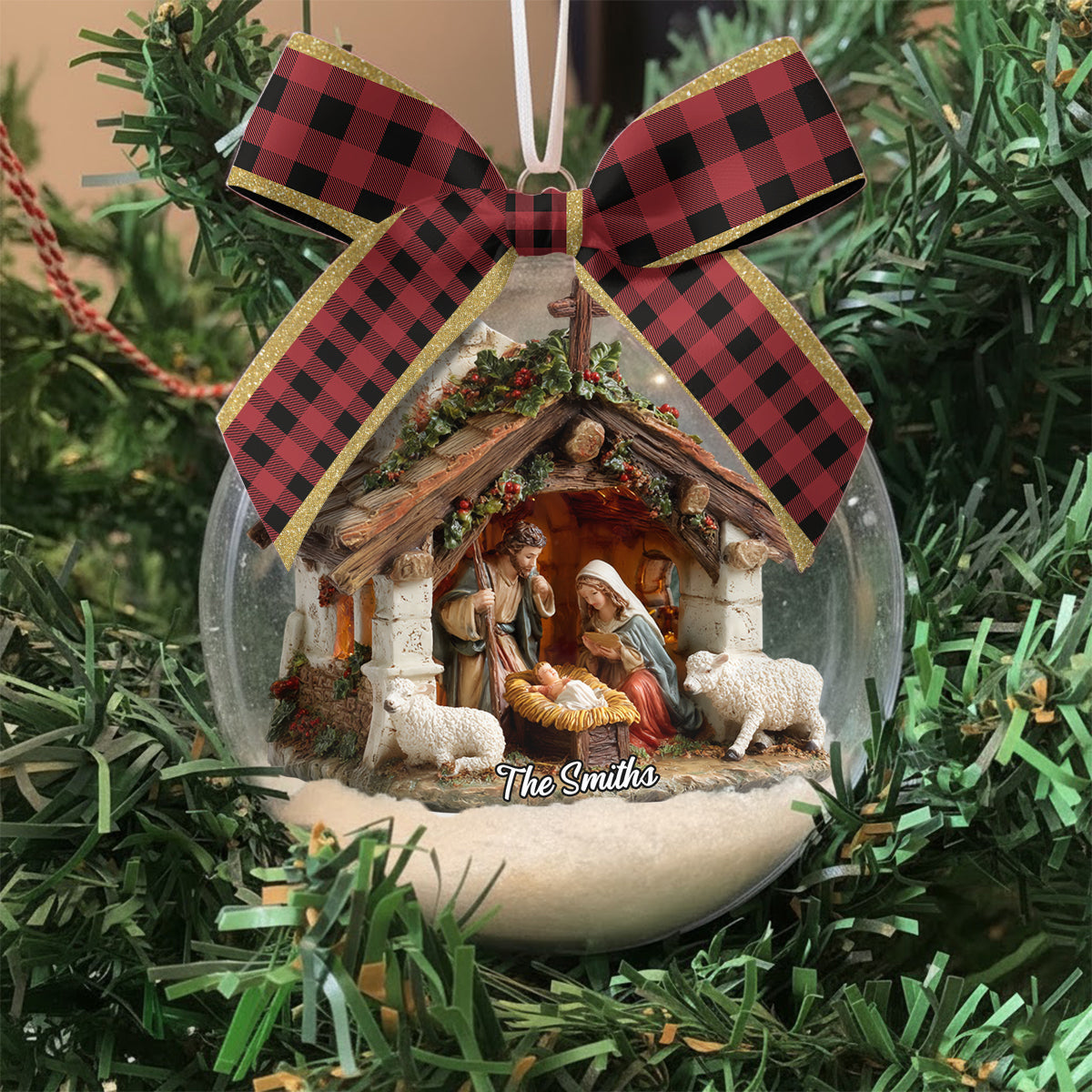 In God We Trust - Personalized Christian Snow Globe Ornament With Bow