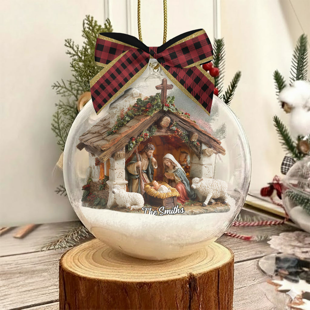 In God We Trust - Personalized Christian Snow Globe Ornament With Bow