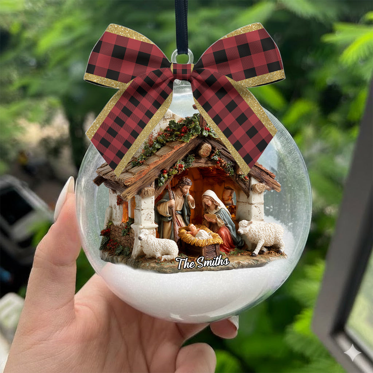 In God We Trust - Personalized Christian Snow Globe Ornament With Bow