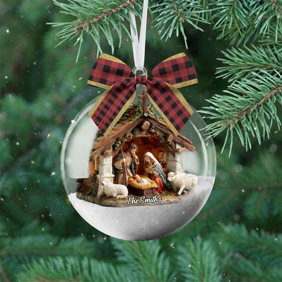 In God We Trust - Personalized Christian Snow Globe Ornament With Bow