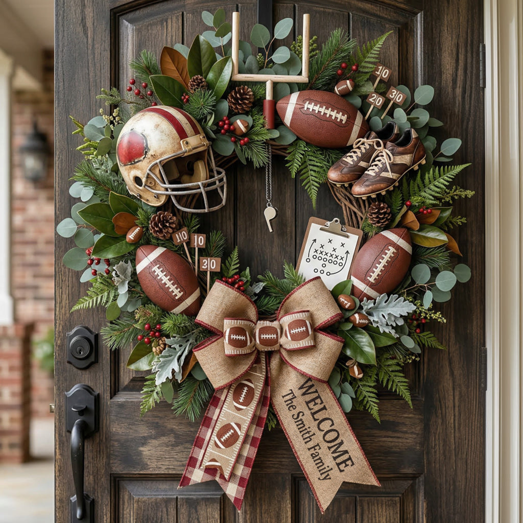 Touch Down, Welcome To Our Home - Personalized Football Custom Shaped Wood Sign