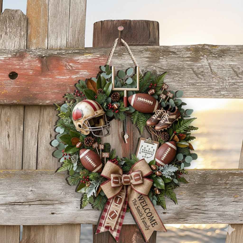 Touch Down, Welcome To Our Home - Personalized Football Custom Shaped Wood Sign