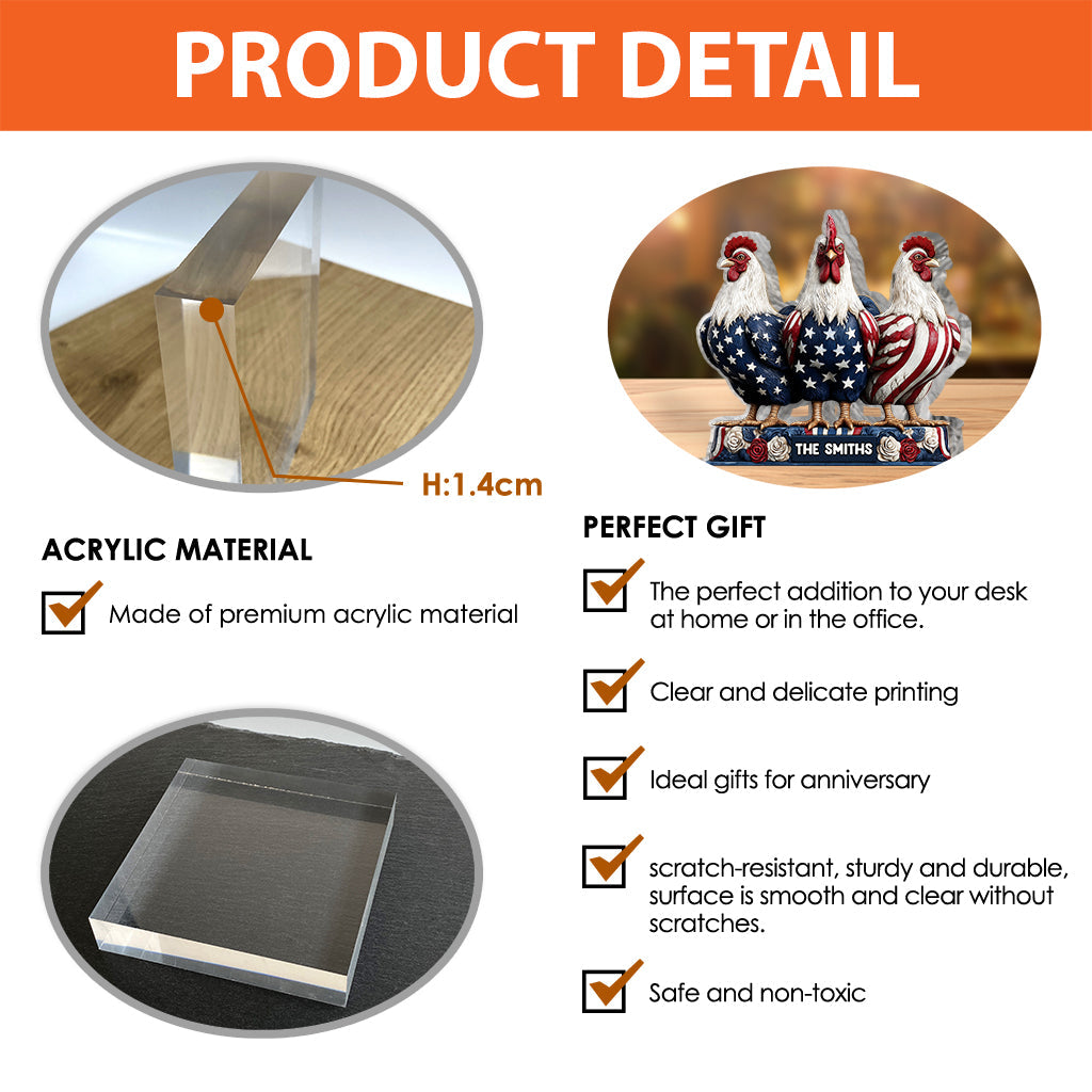 Patriotic Chicken - Personalized Chicken Custom Shaped Acrylic Plaque