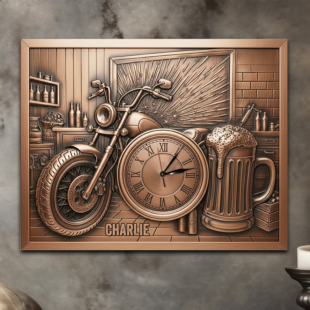 Garage Decoration - Personalized Biker LED Light Wall Clock