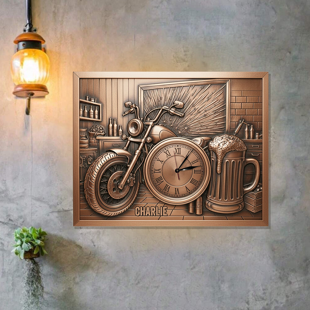 Garage Decoration - Personalized Biker LED Light Wall Clock