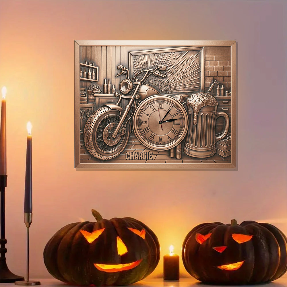 Garage Decoration - Personalized Biker LED Light Wall Clock