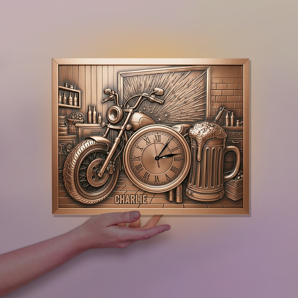 Garage Decoration - Personalized Biker LED Light Wall Clock