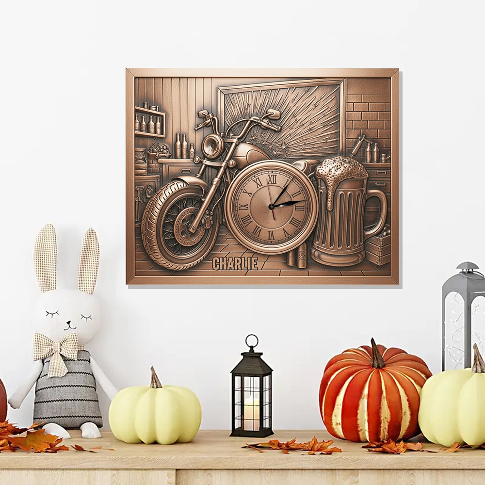 Garage Decoration - Personalized Biker LED Light Wall Clock