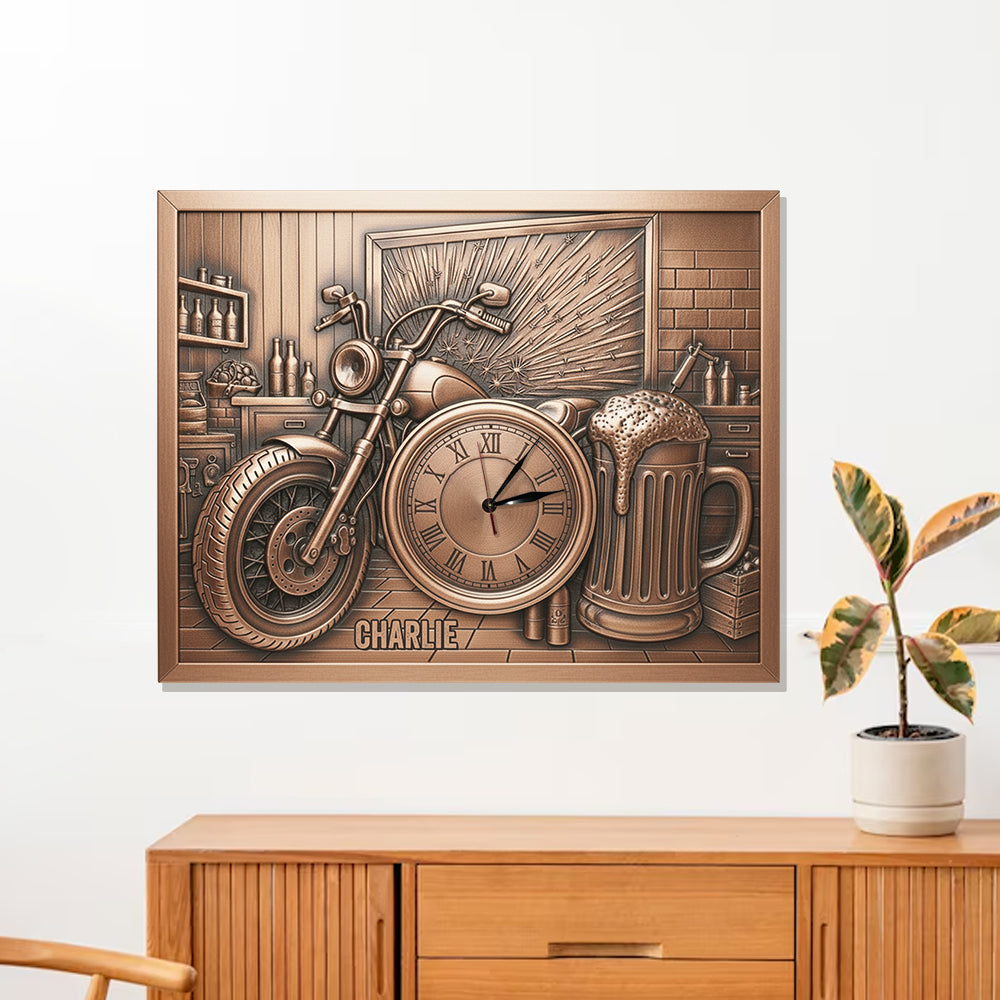 Garage Decoration - Personalized Biker LED Light Wall Clock