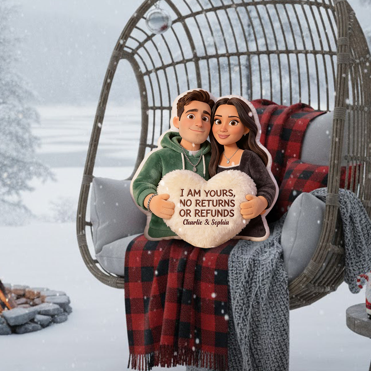 I Am Yours - Personalized Couple Faux Fur Shaped Pillow