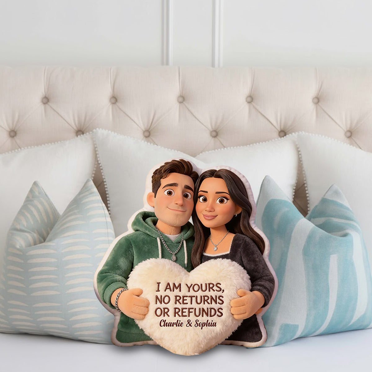 I Am Yours - Personalized Couple Faux Fur Shaped Pillow
