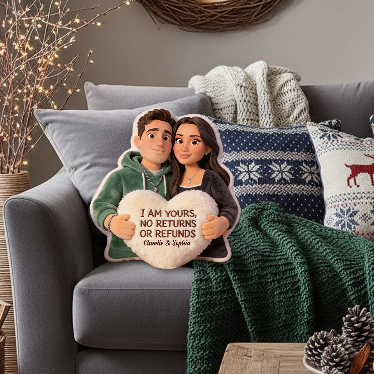 I Am Yours - Personalized Couple Faux Fur Shaped Pillow