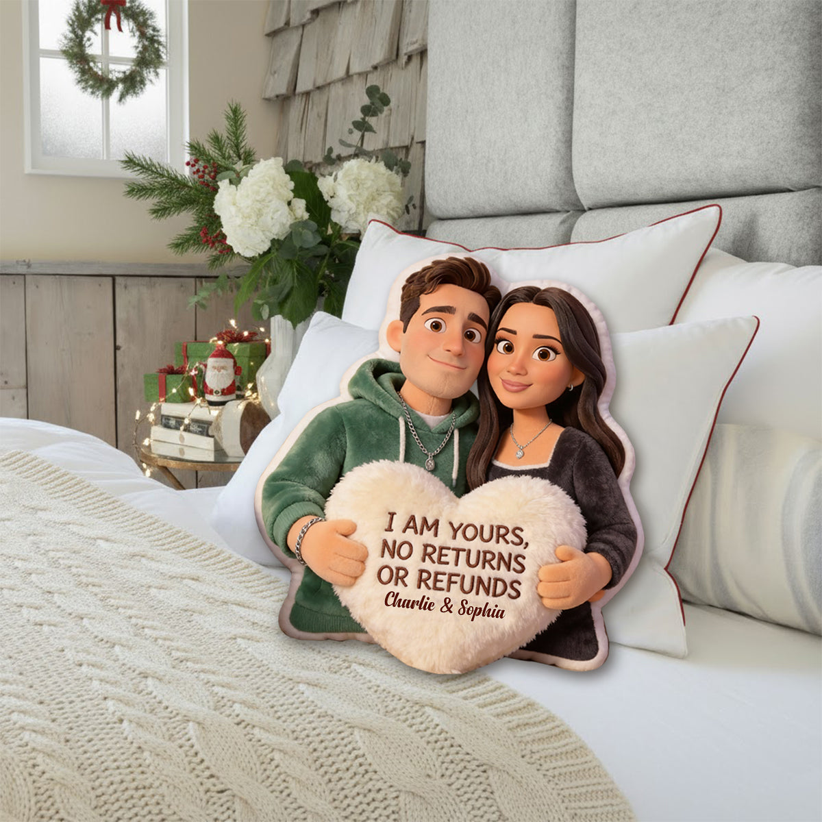 I Am Yours - Personalized Couple Faux Fur Shaped Pillow