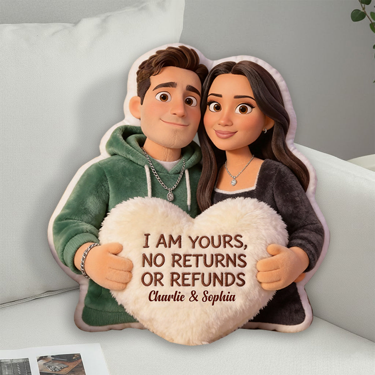 I Am Yours - Personalized Couple Faux Fur Shaped Pillow