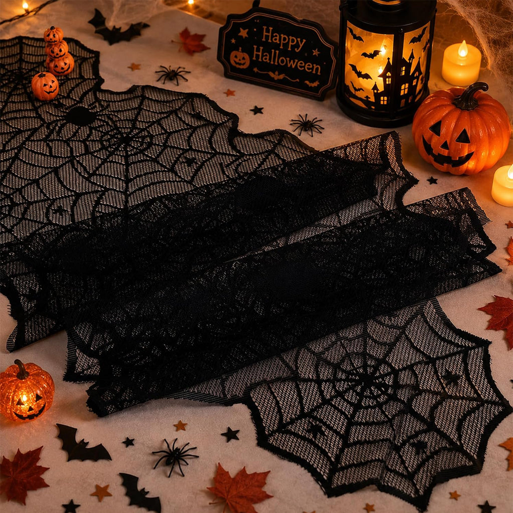 Black Lace Spider Web Table Runner