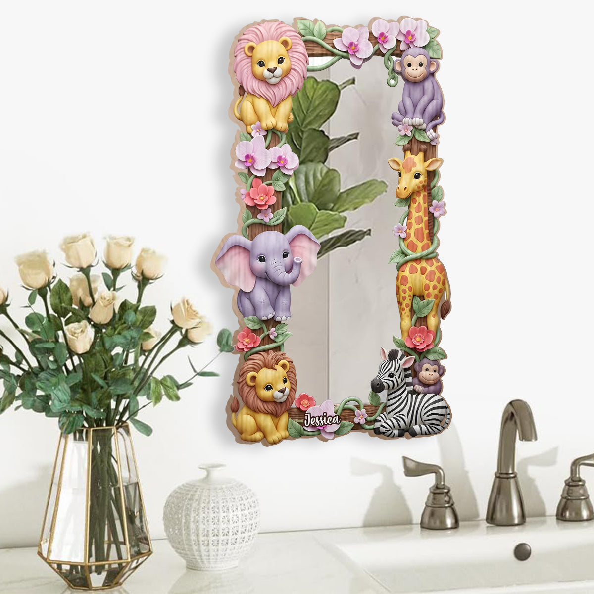 Safari Friends - Personalized Kid Wall Hanging Mirror