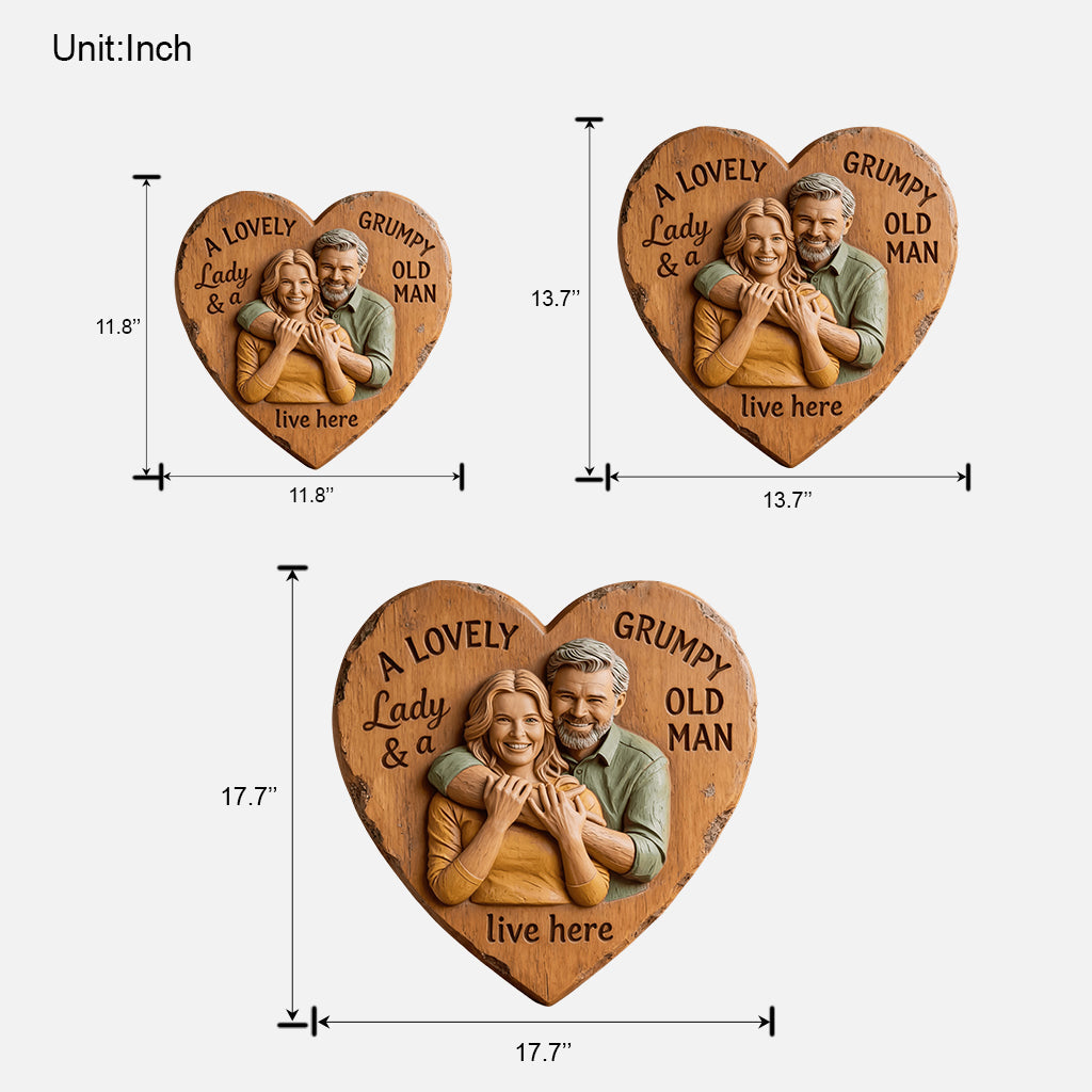 Family Couple A Lovely Lady And A Grumpy Old Man Live Here - Personalized Couple Custom Shaped Wood Sign
