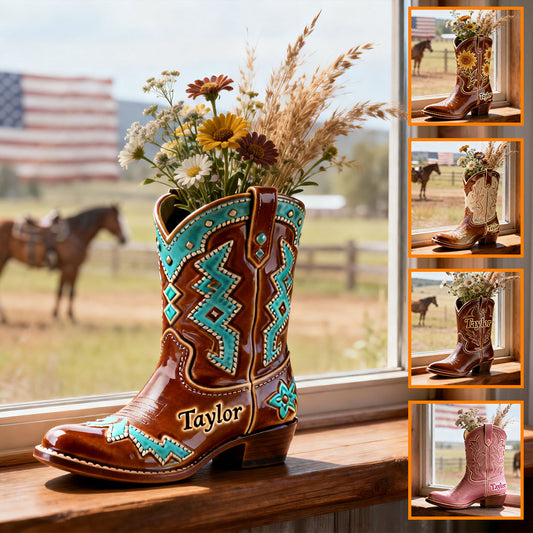 Bottes de cowboy - Vase à fleurs en acrylique personnalisé « Country Girl » - Forme personnalisée