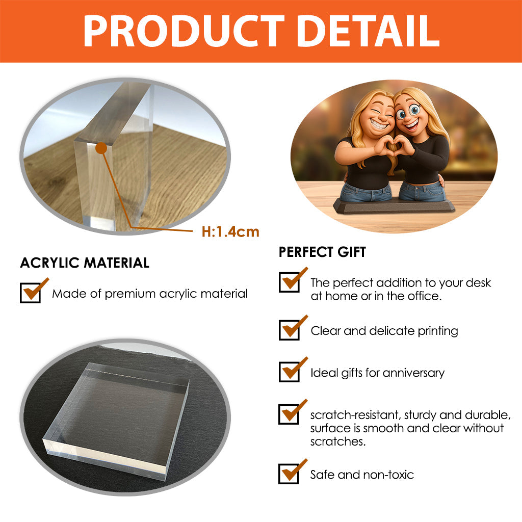 Funny Gift Cartoonish Exaggerated Mascot Style - Personalized Bestie Custom Shaped Acrylic Plaque