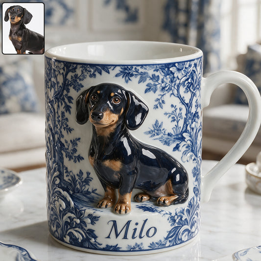 Pet Photo Blue and White Toile de Jouy - Personalized Dog Accent Mug & Coaster