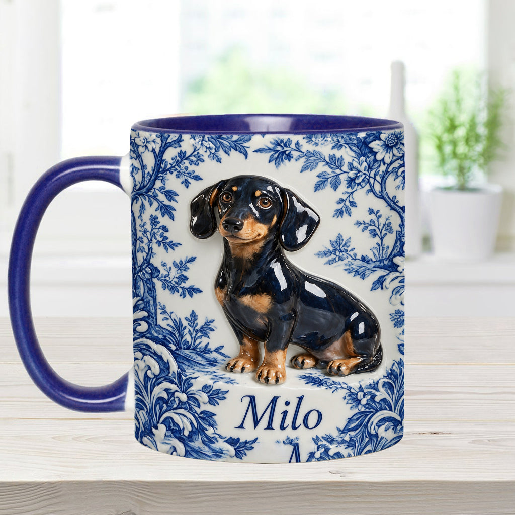 Pet Photo Blue and White Toile de Jouy - Personalized Dog Accent Mug & Coaster