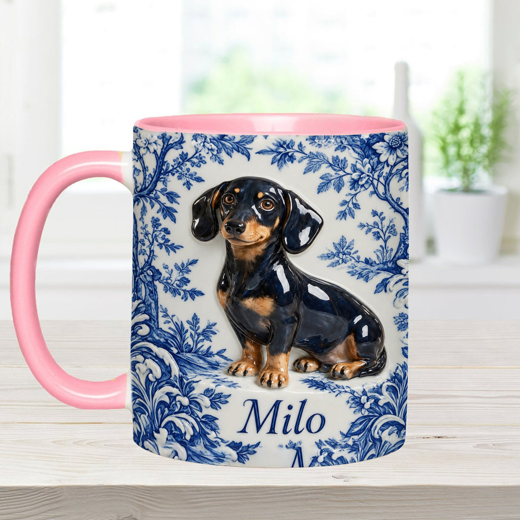 Pet Photo Blue and White Toile de Jouy - Personalized Dog Accent Mug & Coaster