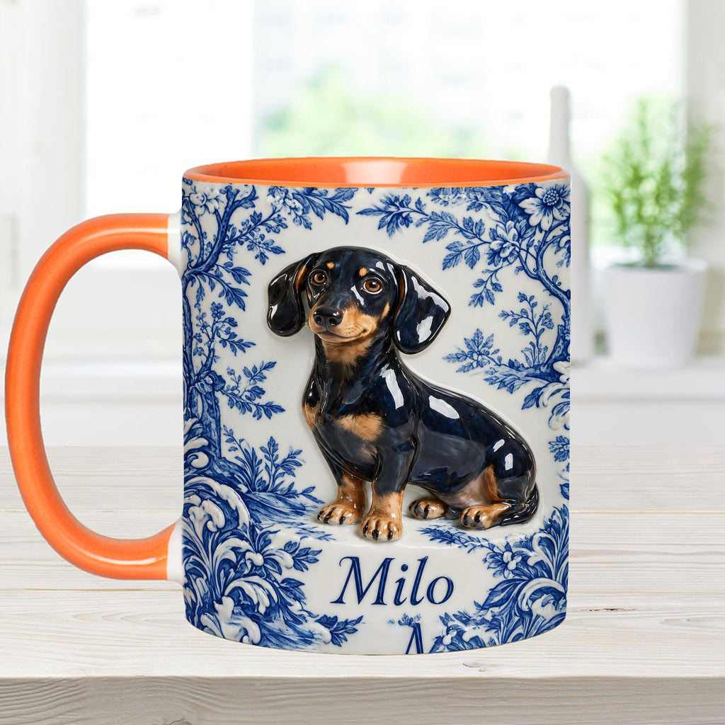 Pet Photo Blue and White Toile de Jouy - Personalized Dog Accent Mug & Coaster