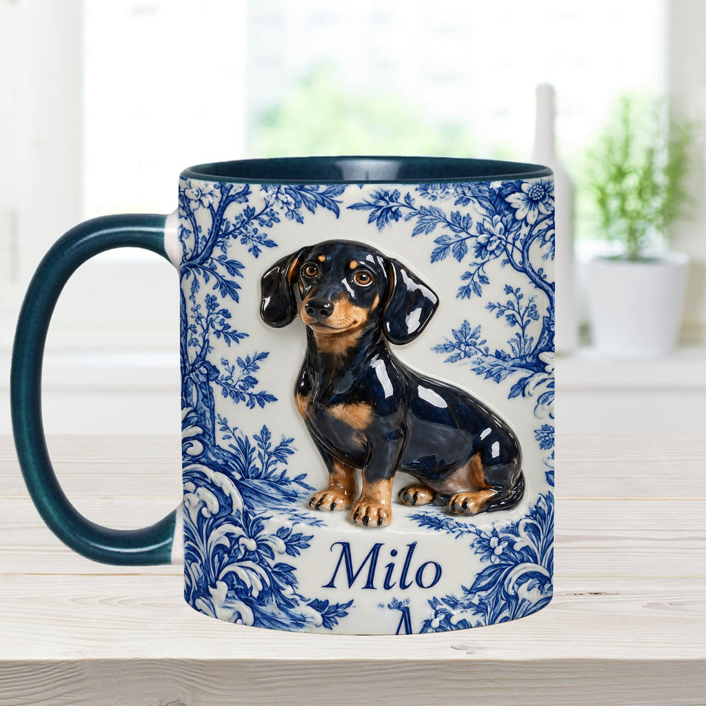 Pet Photo Blue and White Toile de Jouy - Personalized Dog Accent Mug & Coaster