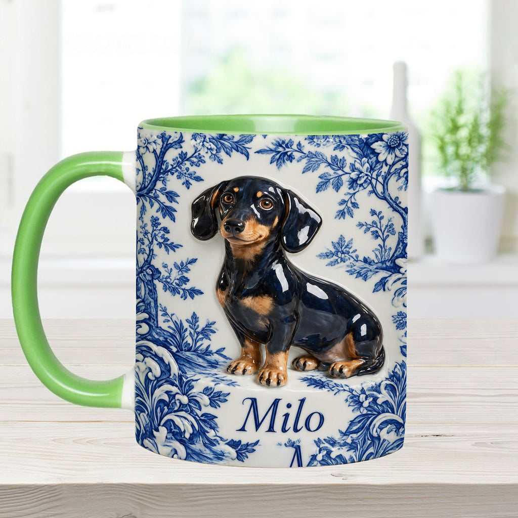 Pet Photo Blue and White Toile de Jouy - Personalized Dog Accent Mug & Coaster