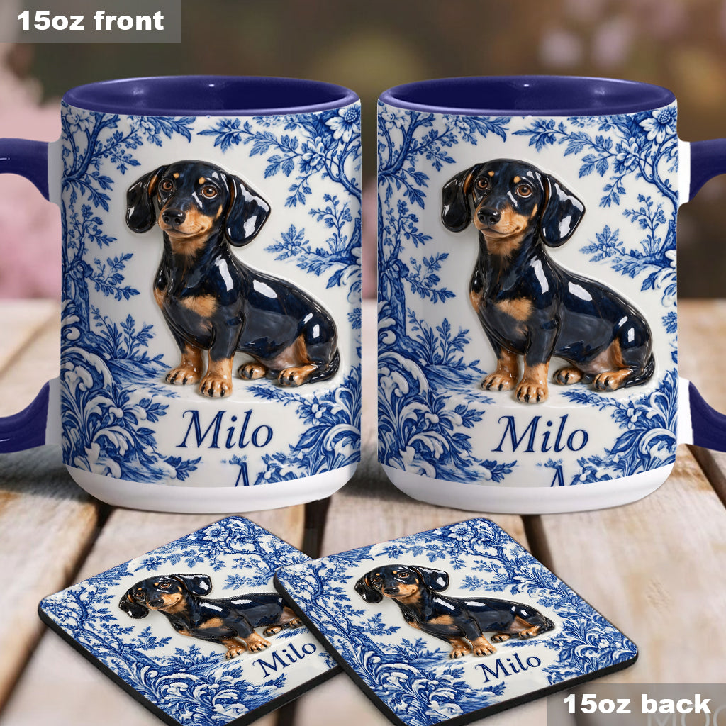 Pet Photo Blue and White Toile de Jouy - Personalized Dog Accent Mug & Coaster