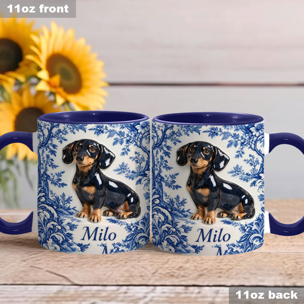 Pet Photo Blue and White Toile de Jouy - Personalized Dog Accent Mug & Coaster